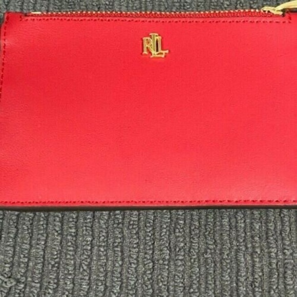 RALPH LAUREN RED SLIM LEATHER WALLET COIN KEY CHAI - Picture 3 of 4